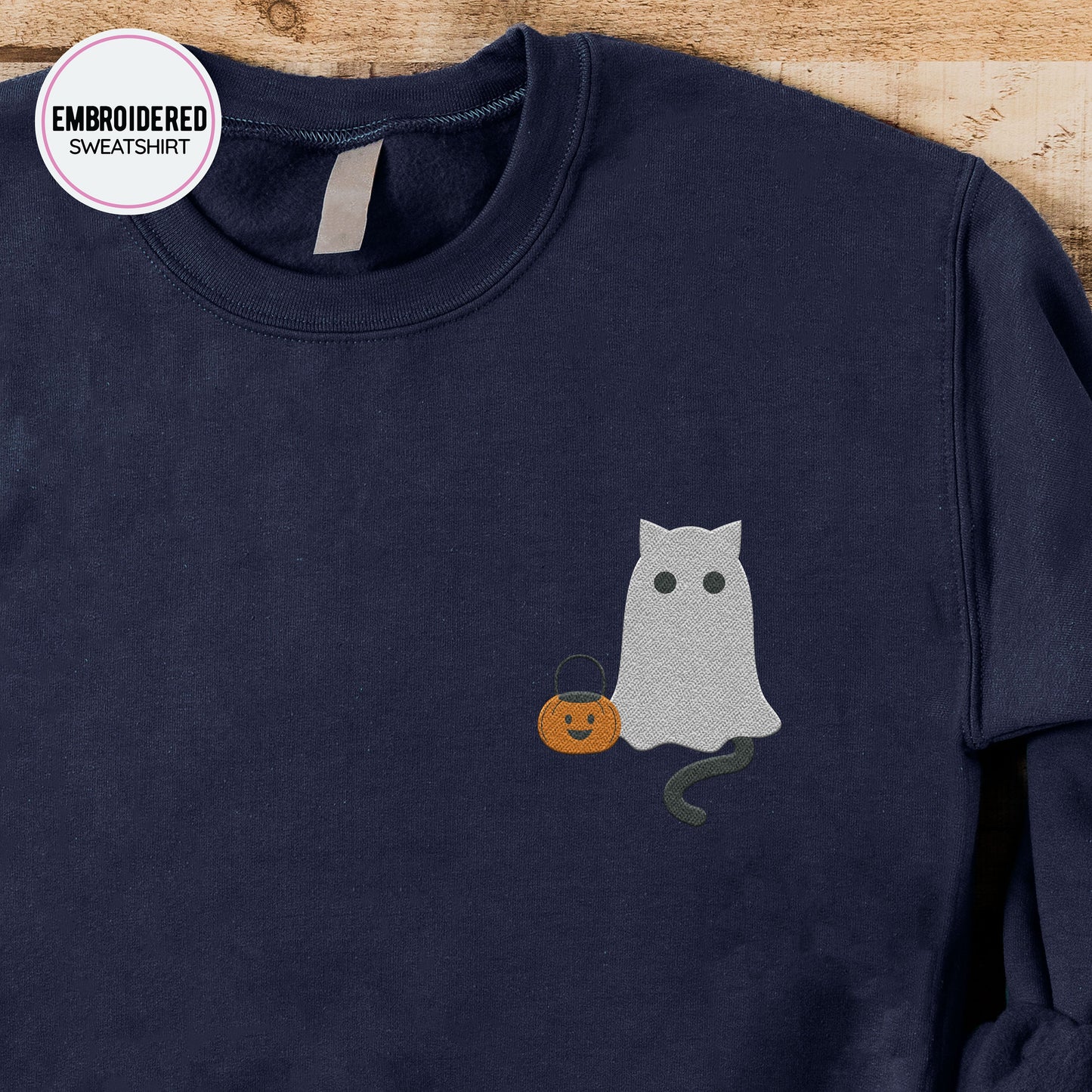 Ghost Cat Embroidery Sweatshirt