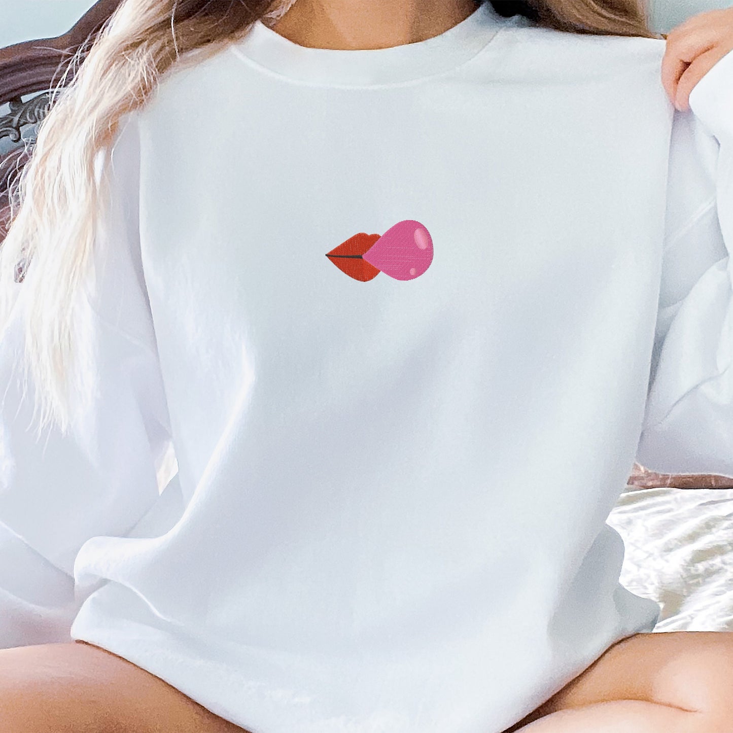 Lips Bubble Embroidery Sweatshirt