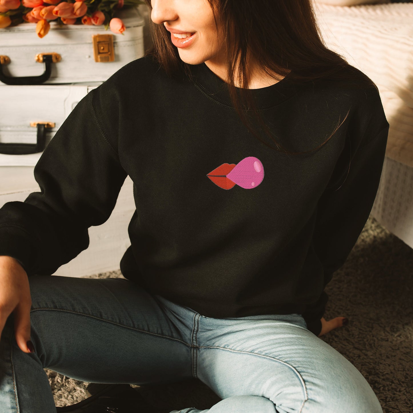Lips Bubble Embroidery Sweatshirt