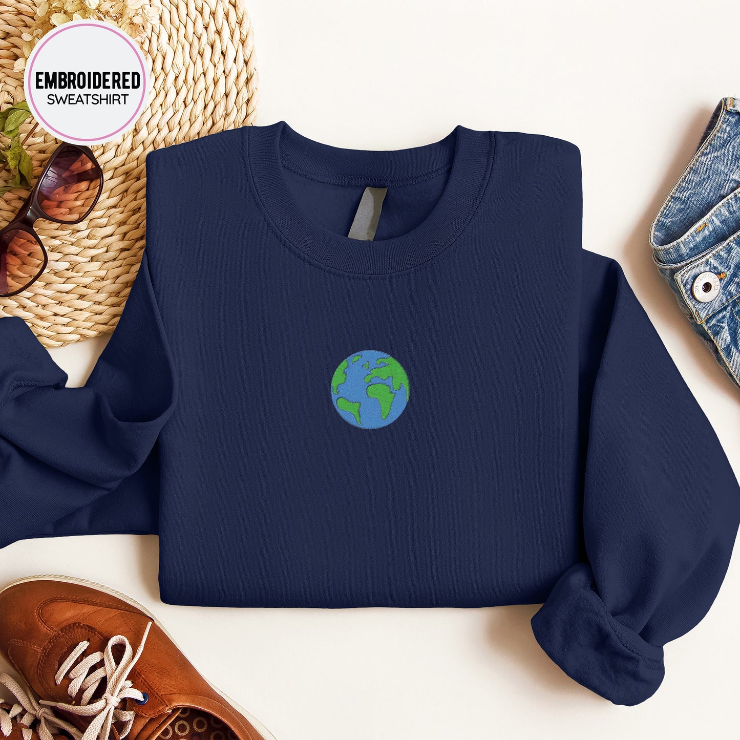 Planet Earth Embroidery Sweatshirt