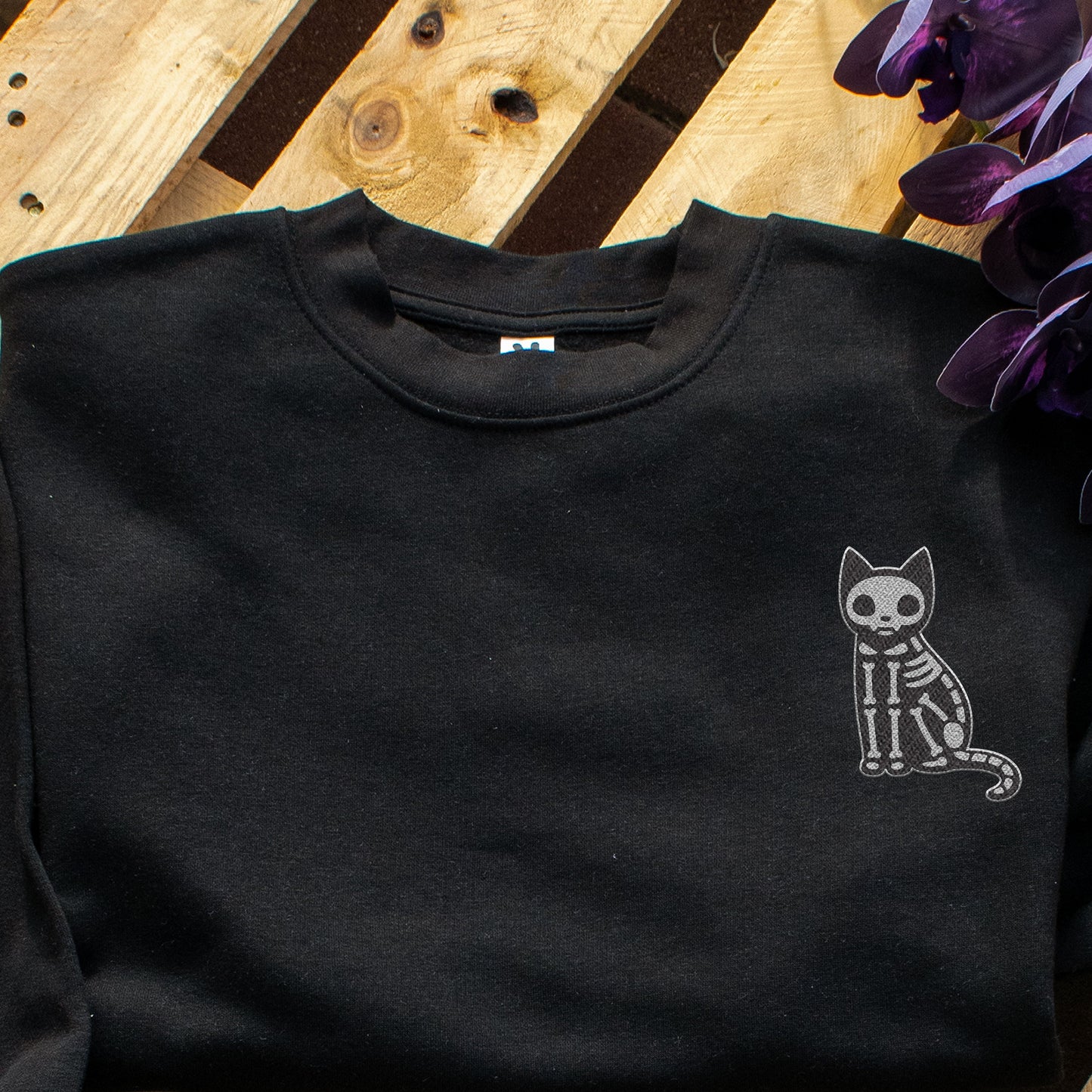 Skeleton Cat Embroidery Sweatshirt