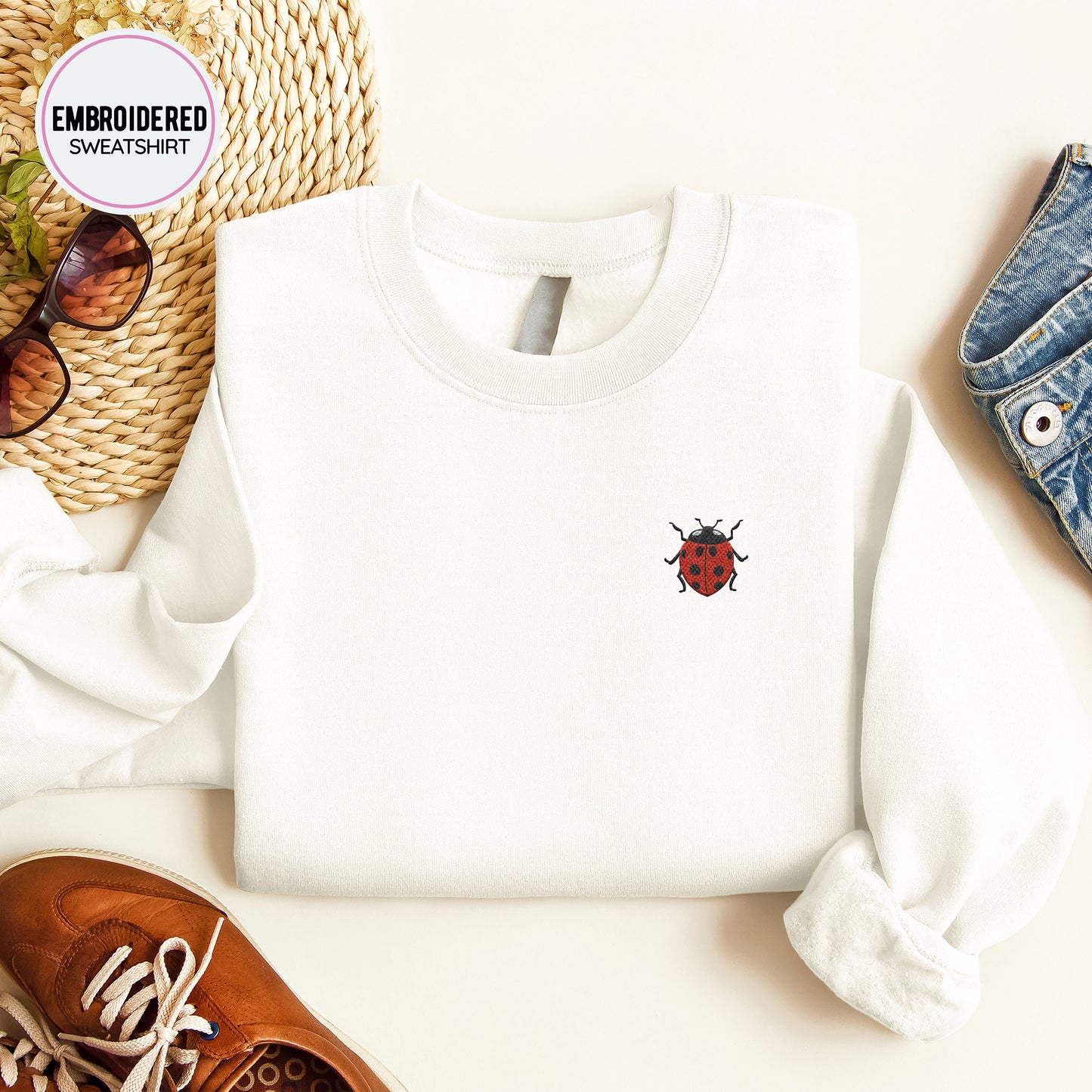 Mini Ladybug Embroidery Sweatshirt