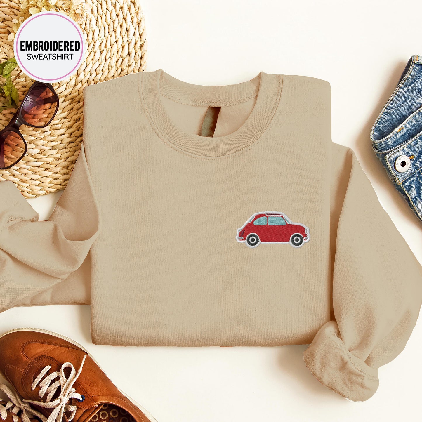 Red Car Embroidery Sweatshirt