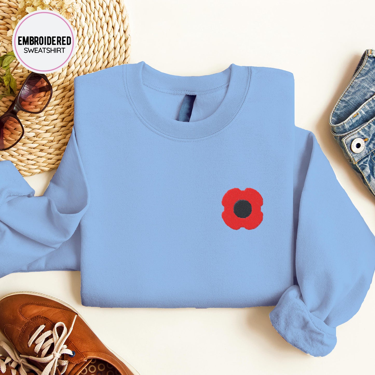Poppy Flower Embroidery Sweatshirt