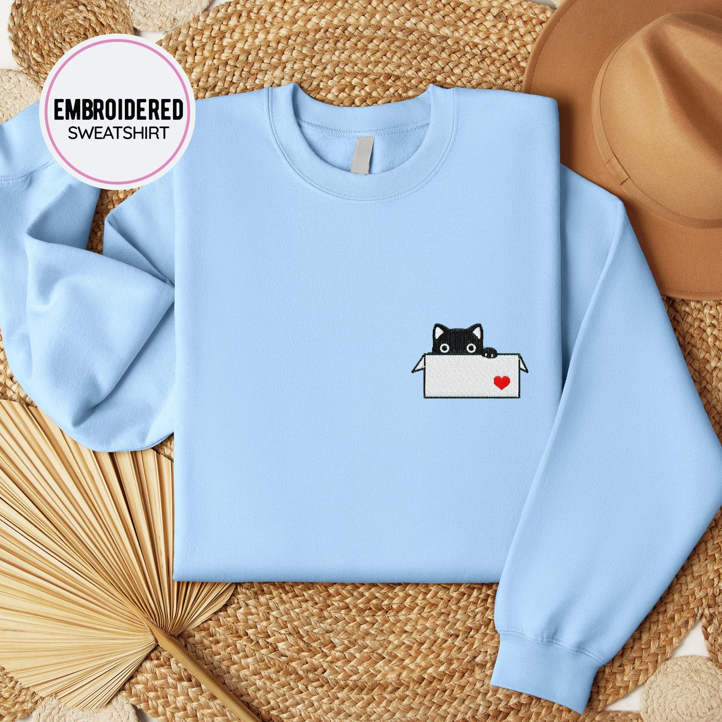 Black Cat in a Box Embroidery Sweatshirt