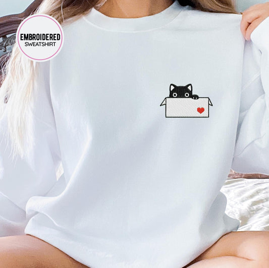 Black Cat in a Box Embroidery Sweatshirt