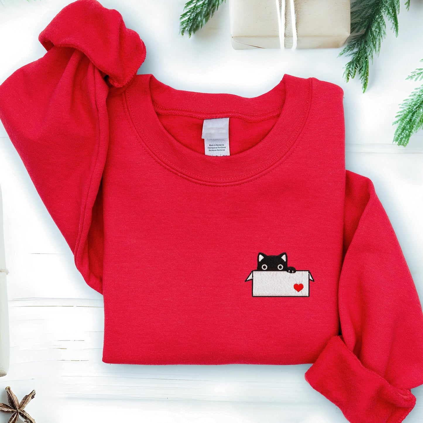 Black Cat in a Box Embroidery Sweatshirt