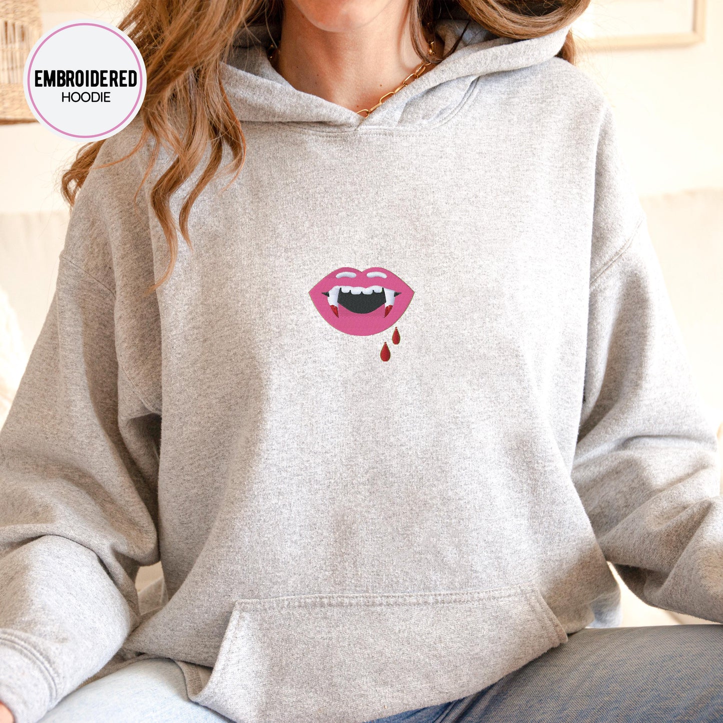 Vampire Lips Embroidery Hoodie
