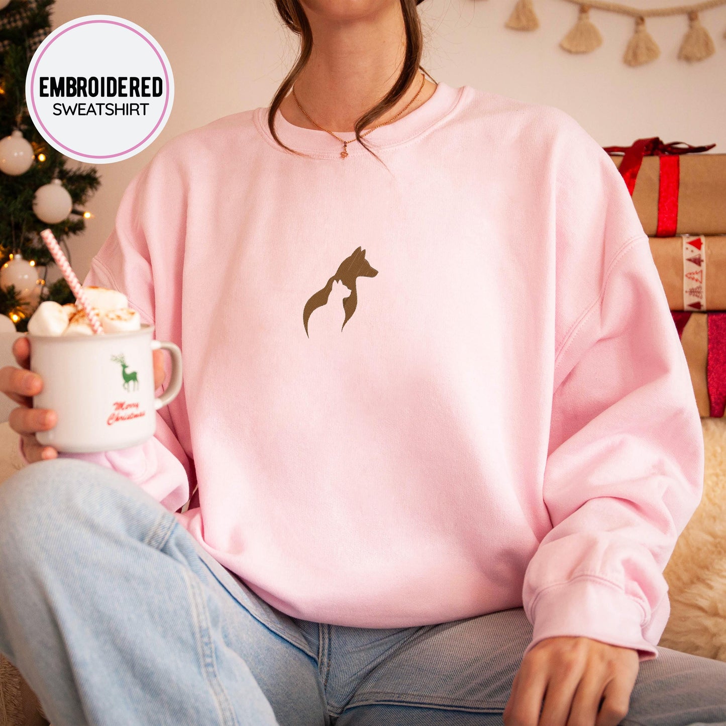 Cat Dog Embroidery Sweatshirt