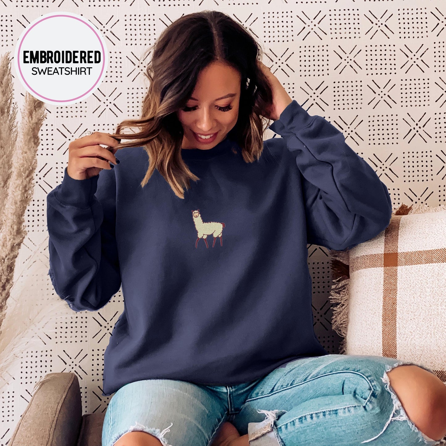 Llama Embroidery Sweatshirt
