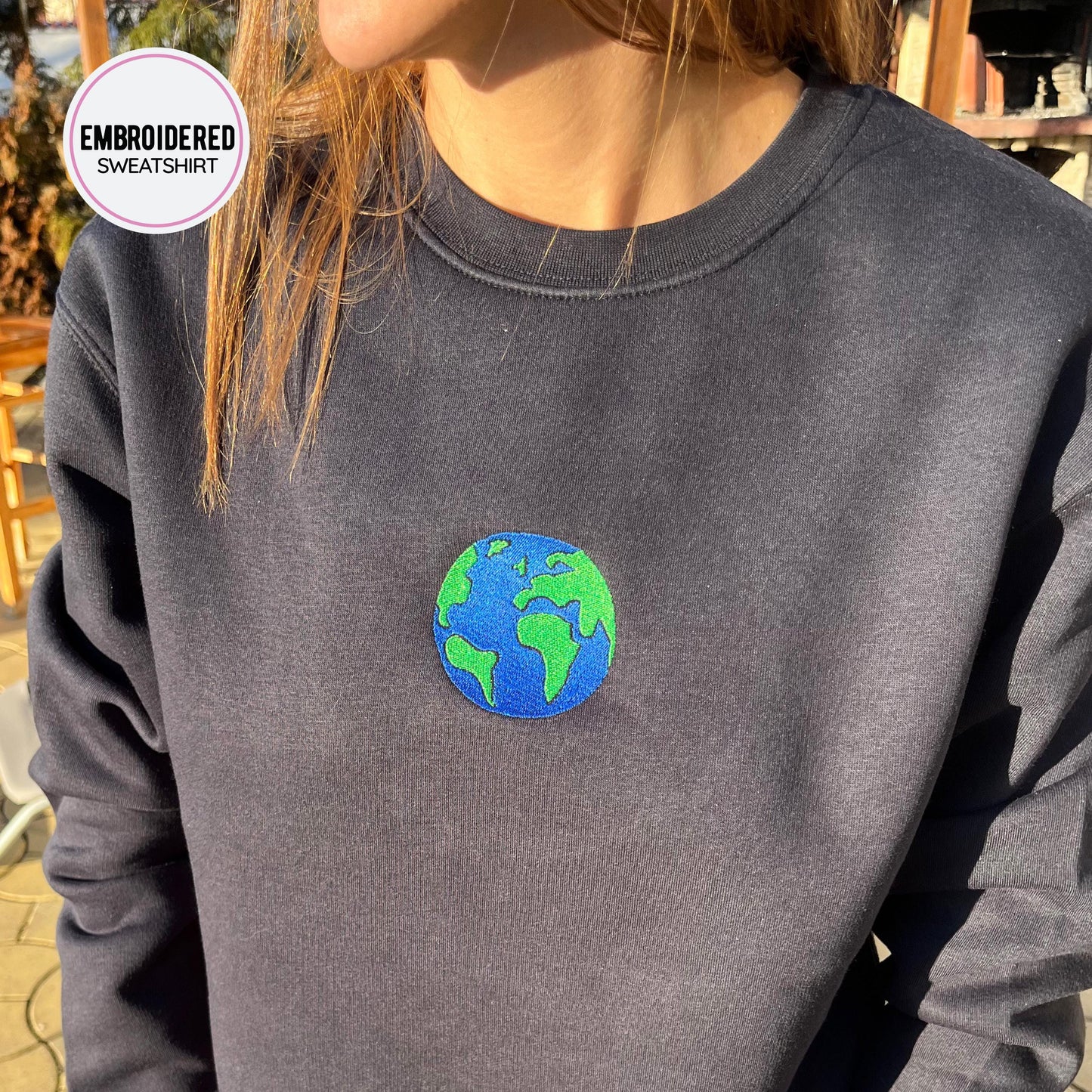 Planet Earth Embroidery Sweatshirt