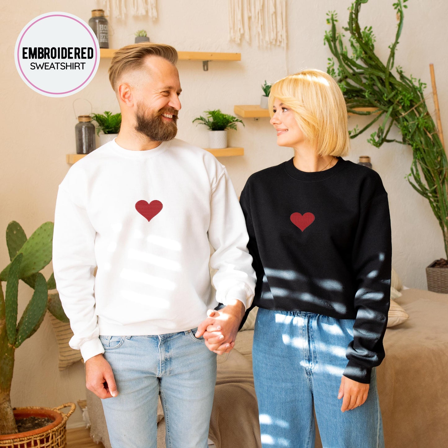 Red Heart Embroidery Sweatshirt