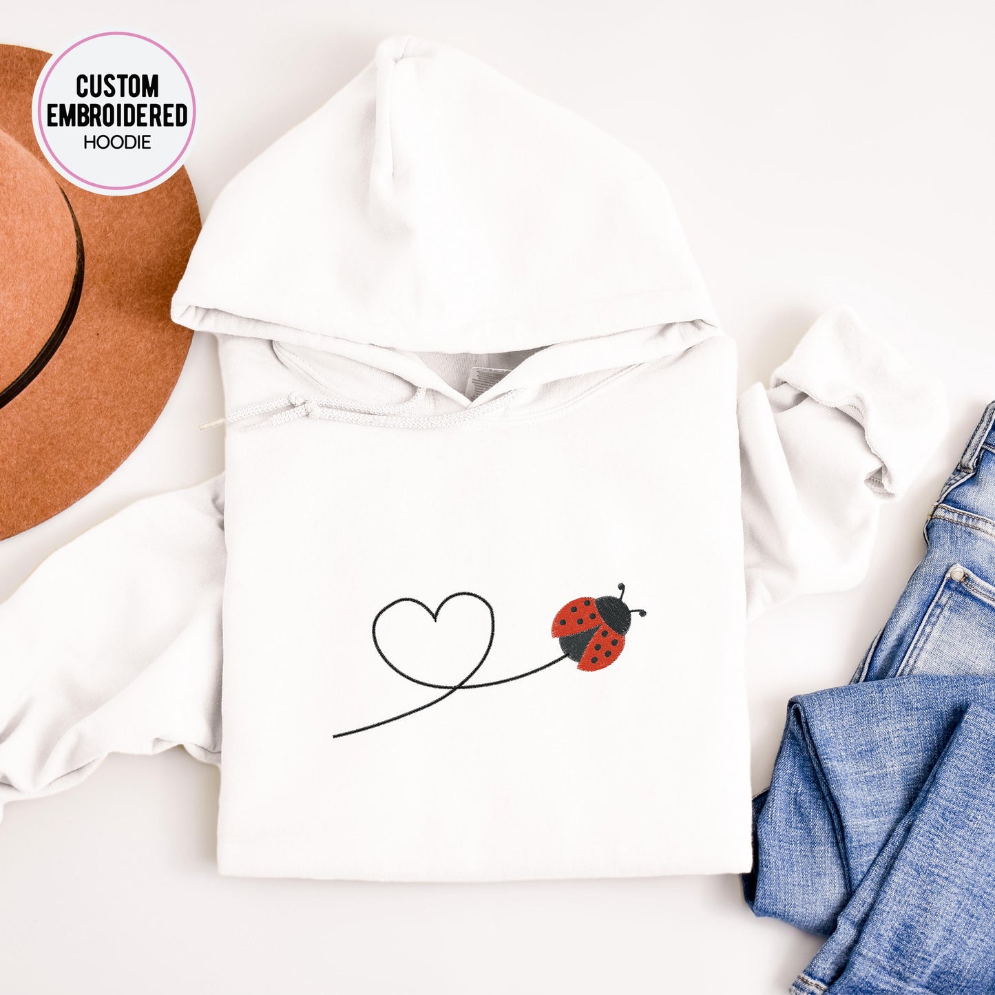 Ladybug Embroidery Hoodie