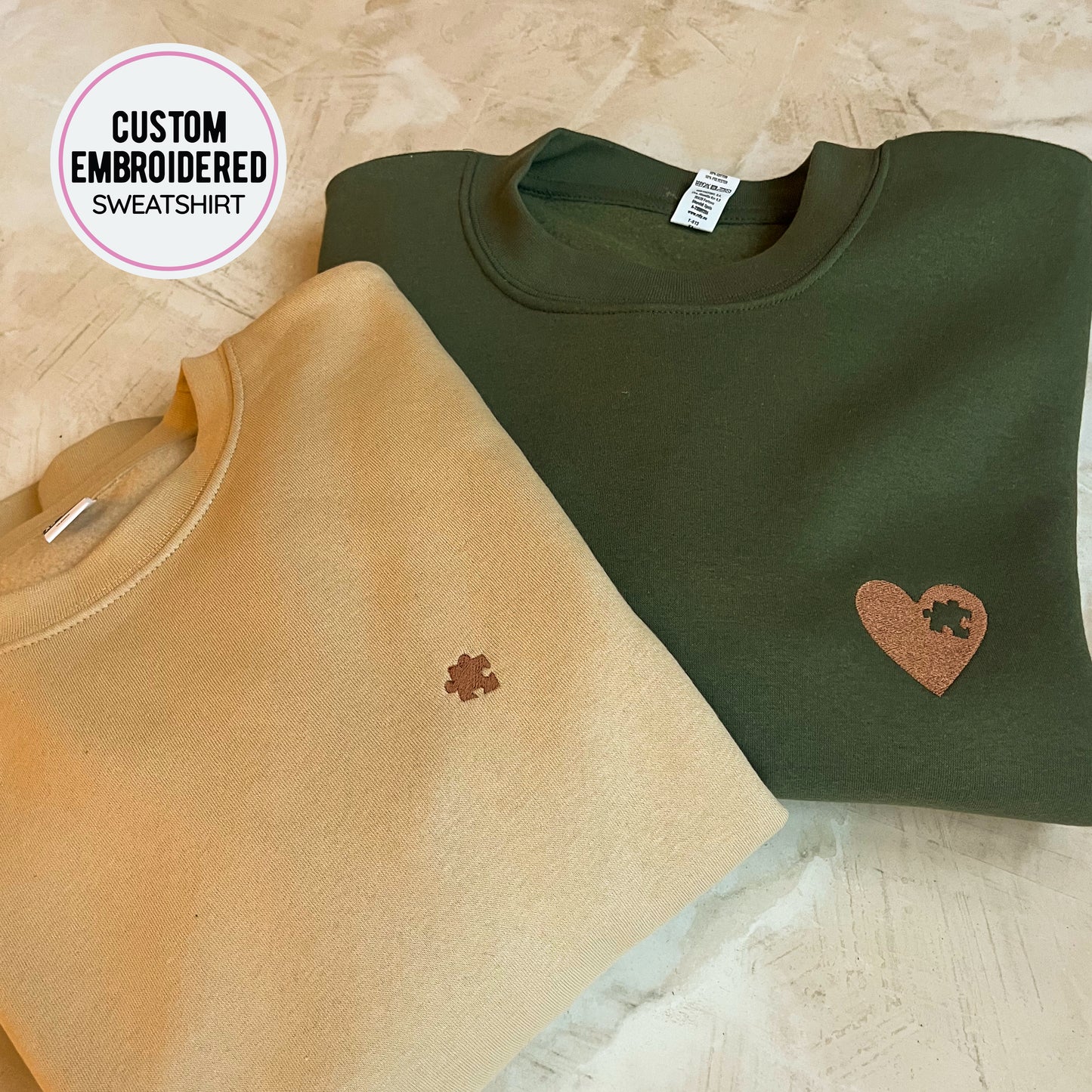 Matching Puzzle Heart Crewneck with Embroidered Letter on the Sleeve