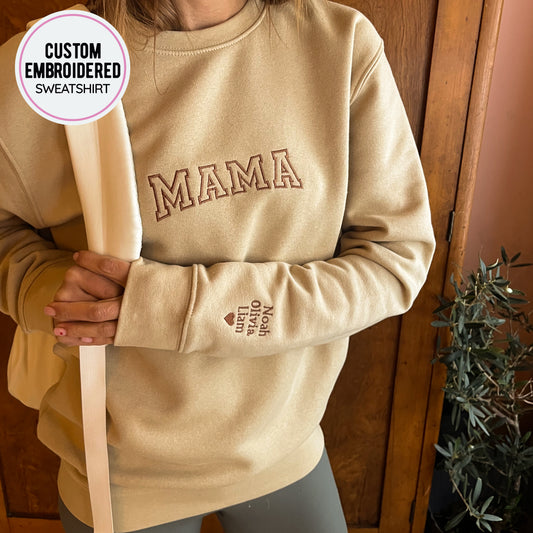 Personalised MAMA Sweatshirt with Kids Names on Sleeve