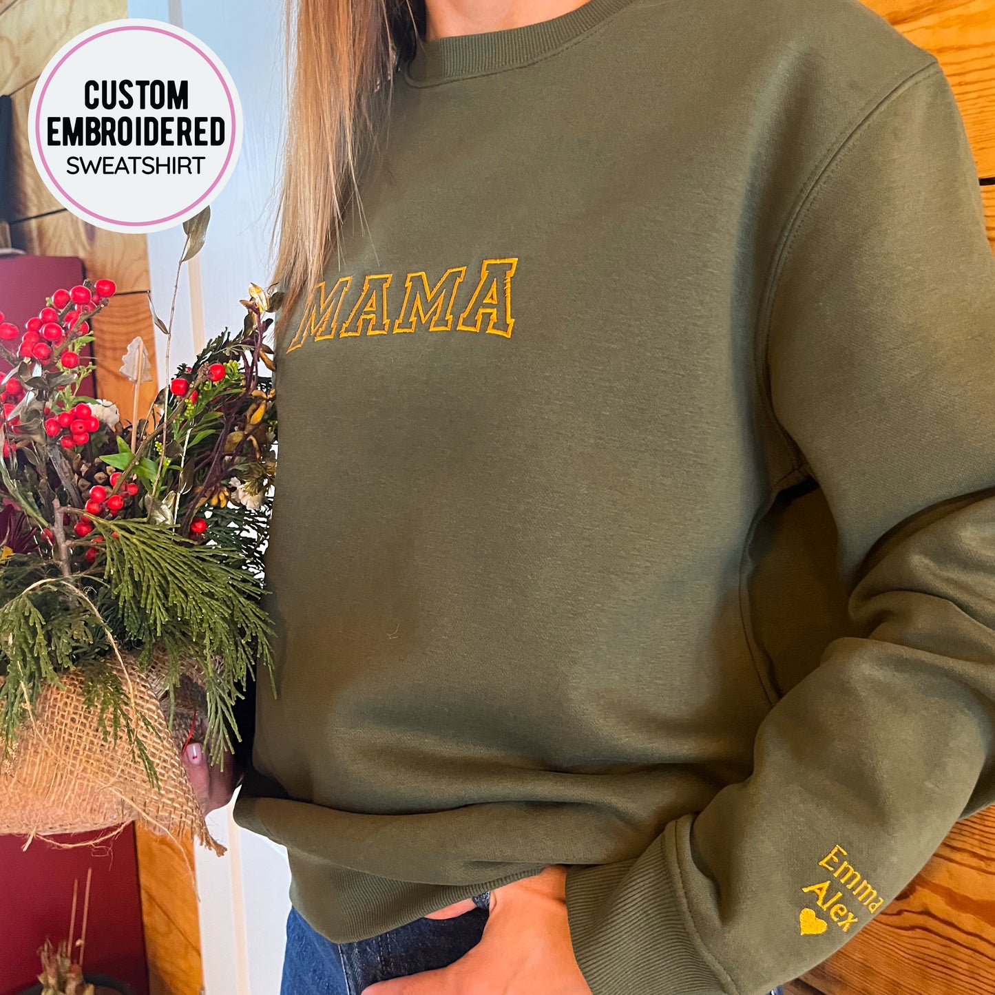 Personalised MAMA Sweatshirt with Kids Names on Sleeve