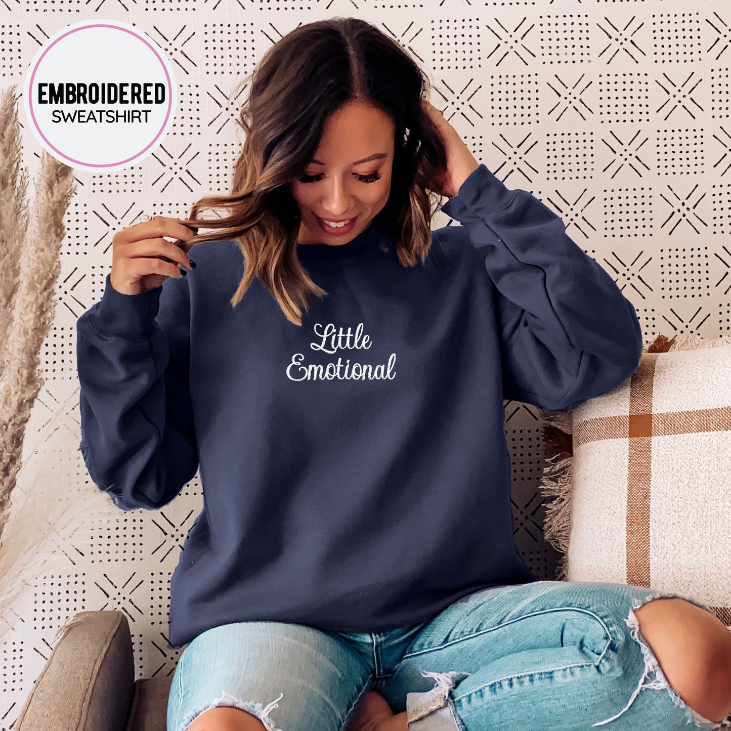 A Little Emotional Embroidered Sweatshirt,