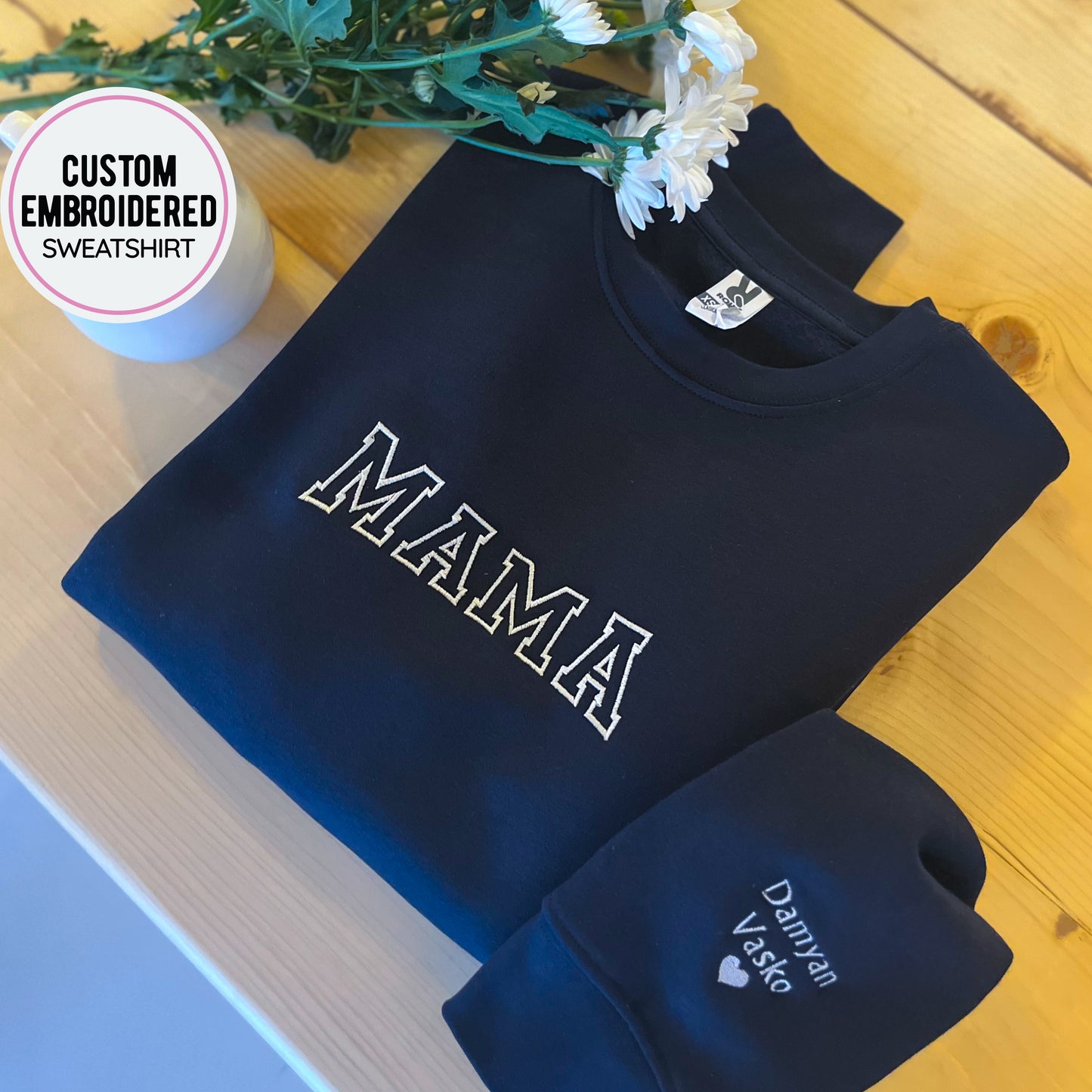 Personalised MAMA Sweatshirt with Kids Names on Sleeve