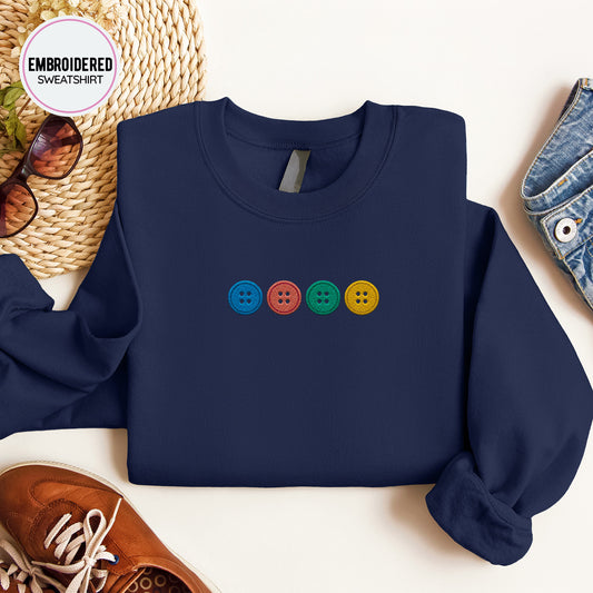 Buttons Embroidery Sweatshirt