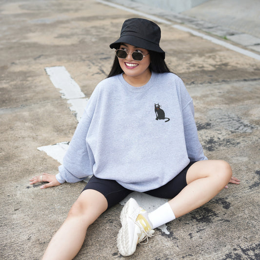 Black Cat Embroidery Sweatshirt