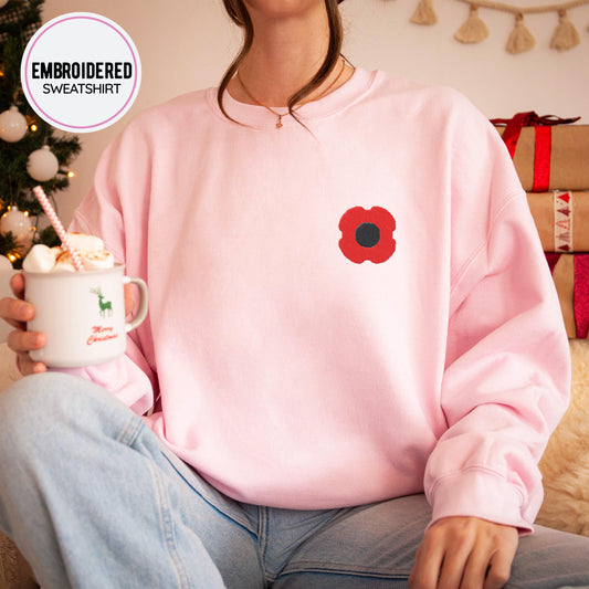 Poppy Flower Embroidery Sweatshirt