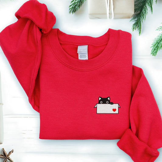 Black Cat in a Box Embroidery Sweatshirt