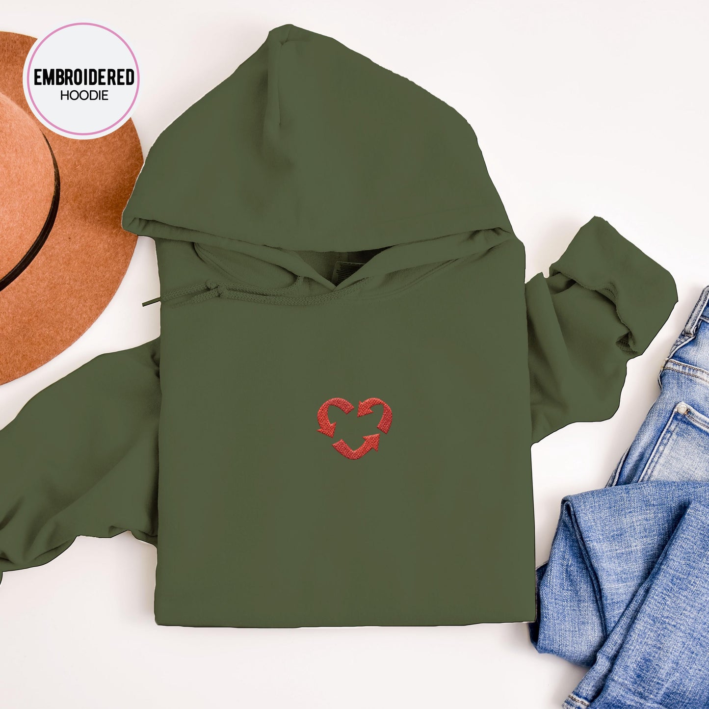 Recycled Heart Embroidery Hoodie