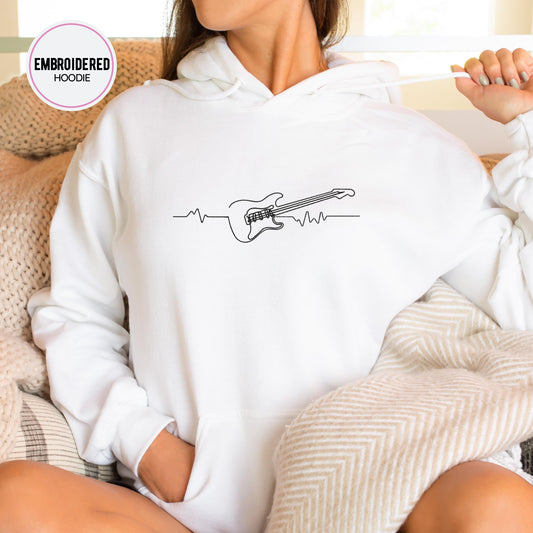 Guitar Lineart Embroidered Hoodie