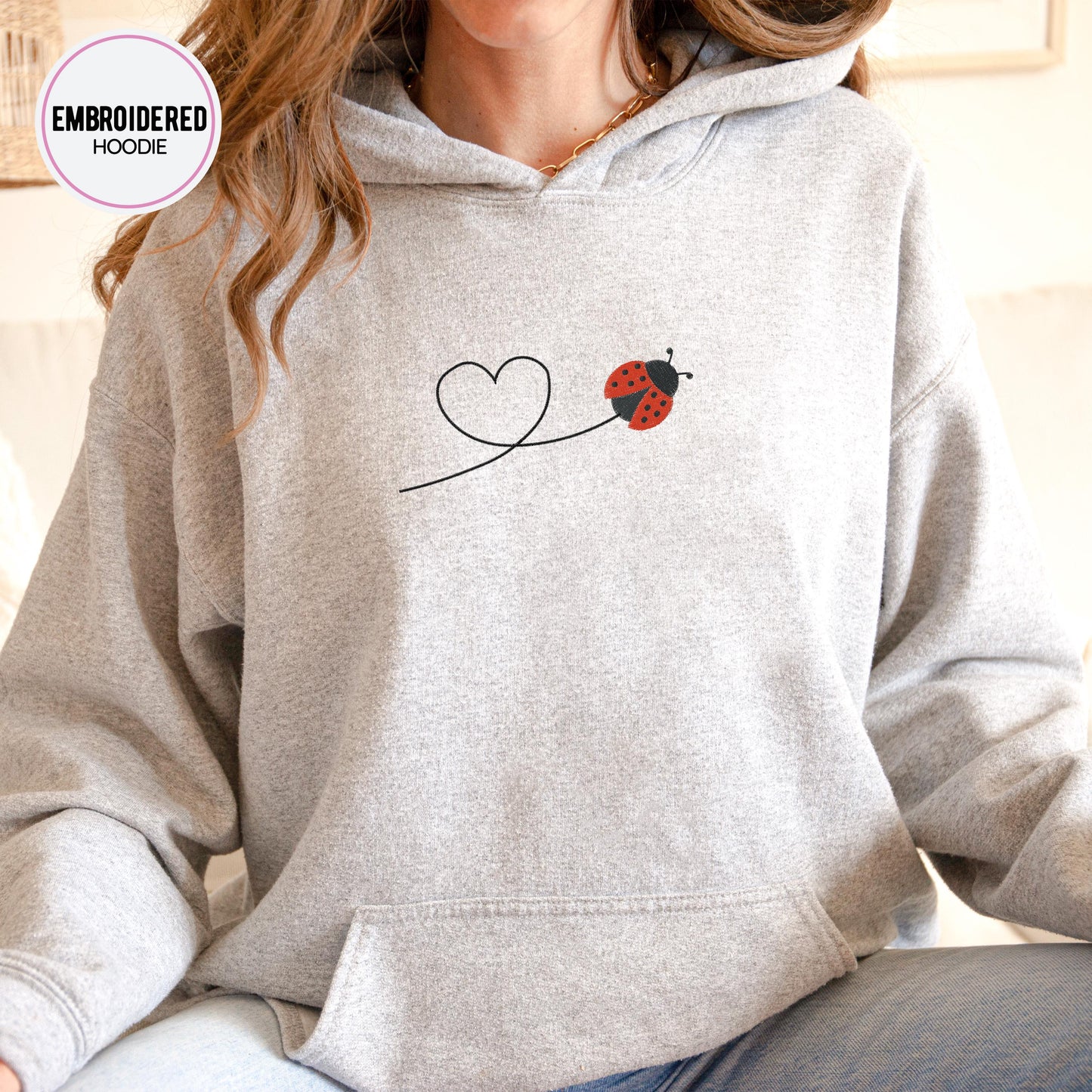 Ladybug Embroidery Hoodie